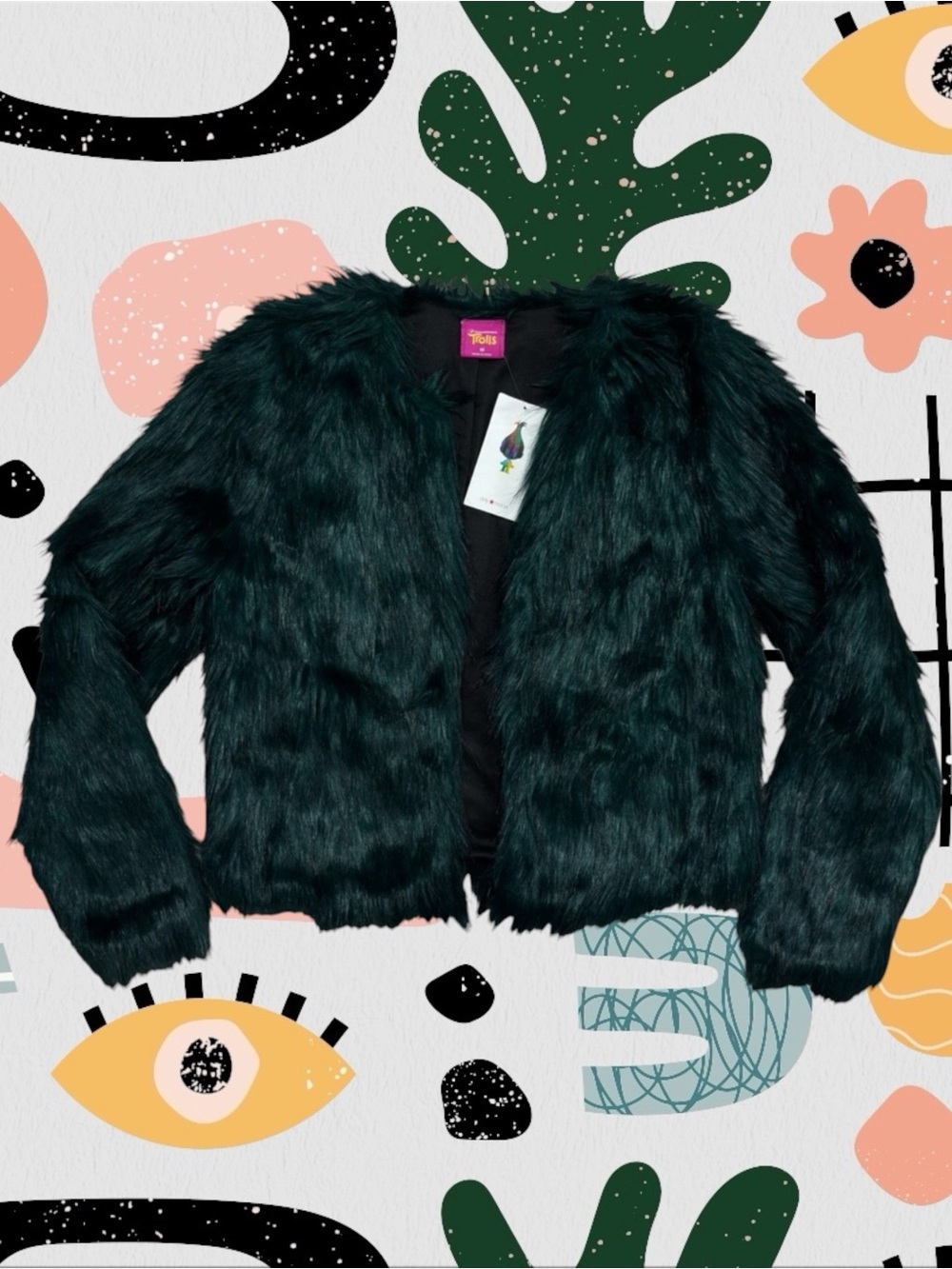 NWT✨ | Trolls | Women’s Dark Green Faux Fur Open Front Jacket